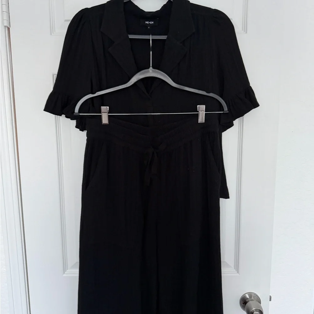 ME+EM Black Set - Ruffled Sleeve Blouse & Matching Pants - Picture 2 of 8